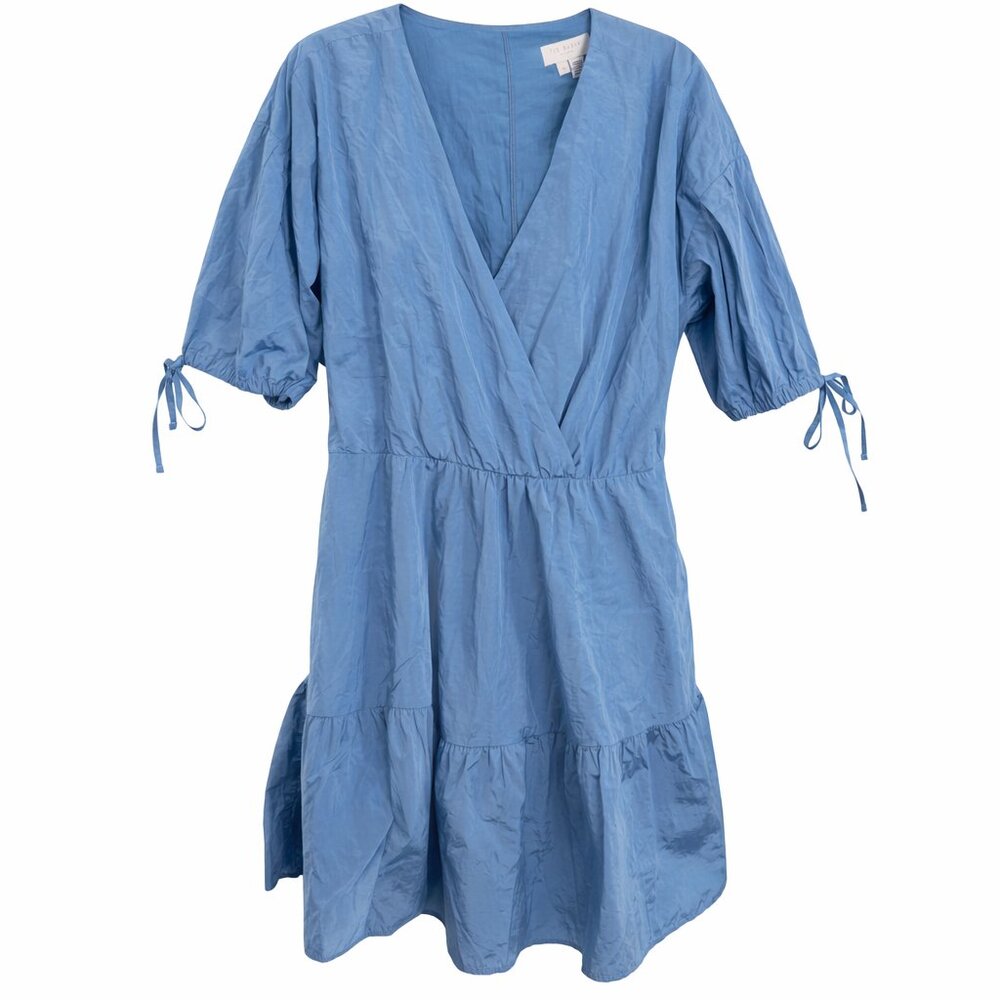 TED BAKER Suza Puff Sleeve Tiered Dress in Light Blue 3 - Picture 5 of 6